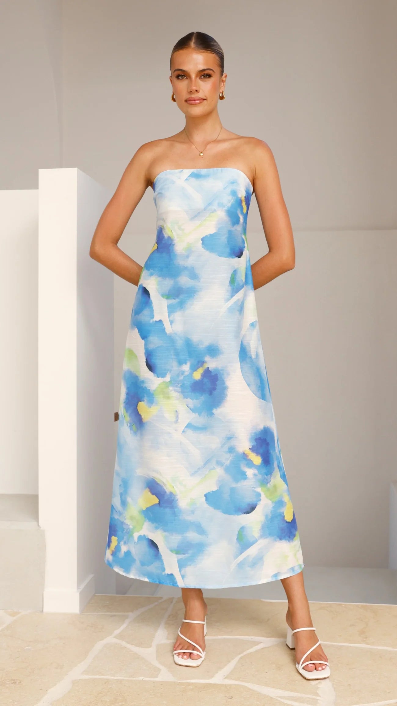 Nora Strapless Maxi Dress - Blue Floral